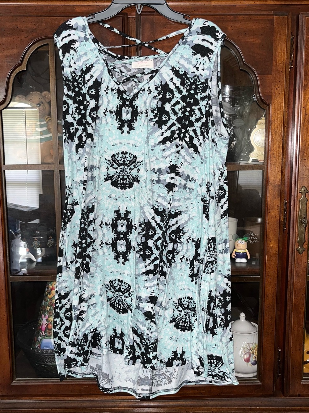 Bobbie Brooks Blue Dress Abstract Pattern Beach Summer Vibes Soft Size 1X